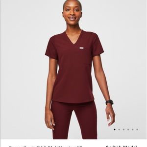 Figs burgundy one pocket scrub top
